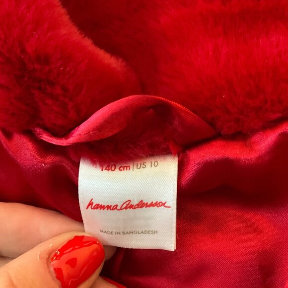 Hanna Andersson Red Faux Fur Bomber Jacket 10 Ribbed Hem Cuffs Satin Lining girl - Picture 3 of 8